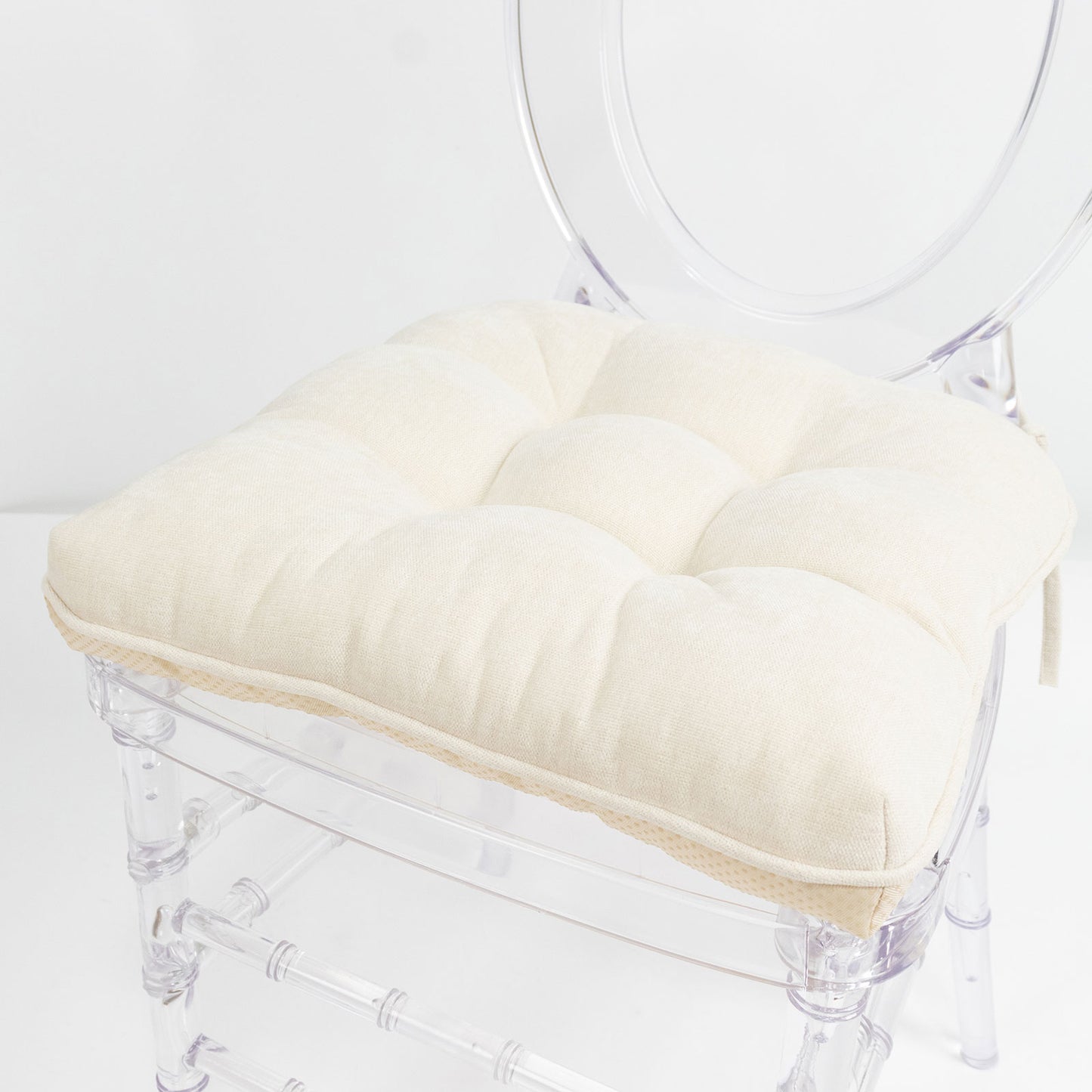 10 Pack Tufted Dining Chair Cushions with Ties, 4" Thick Ivory Polyester Non-Slip Seat Pads with Pol