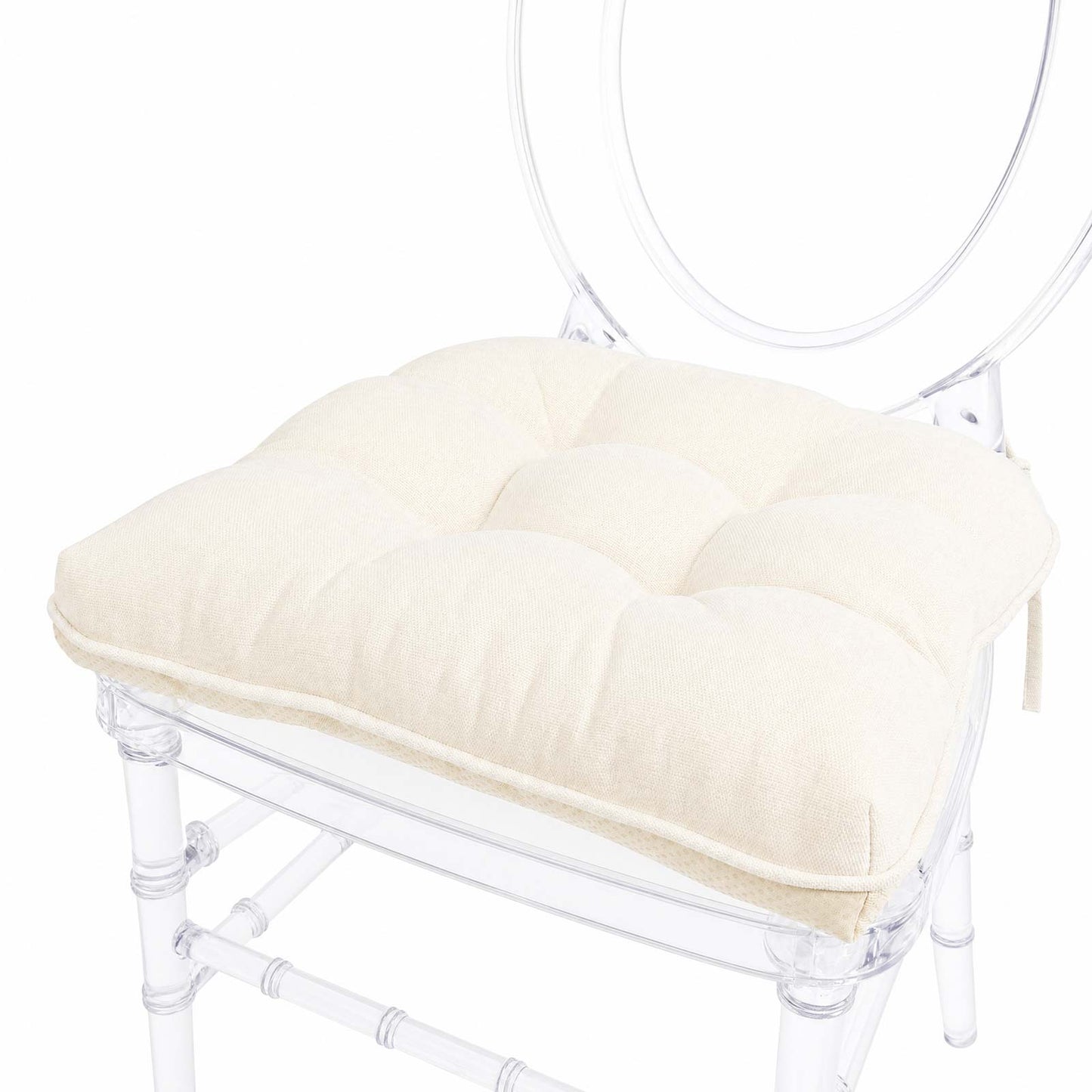 10 Pack Tufted Dining Chair Cushions with Ties, 4" Thick Ivory Polyester Non-Slip Seat Pads with Pol