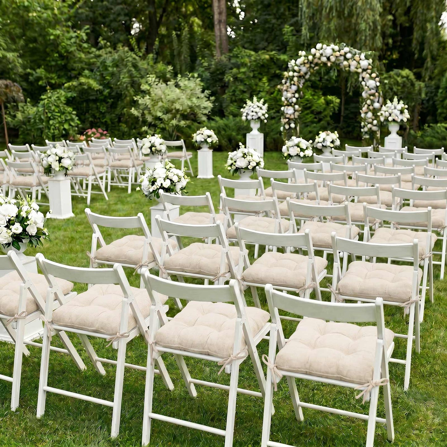 10 Pack Tufted Dining Chair Cushions with Ties, 4" Thick Ivory Polyester Non-Slip Seat Pads with Pol