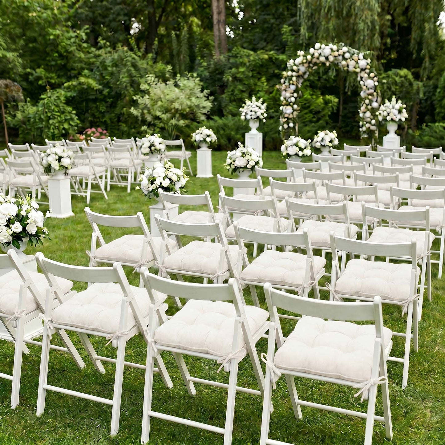 10 Pack Tufted Dining Chair Cushions with Ties, 4" Thick White Polyester Non-Slip Seat Pads with Pol