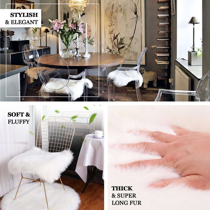 20" Soft White Faux Sheepskin Fur Square Seat Cushion Cover, Small Shag Area Rug