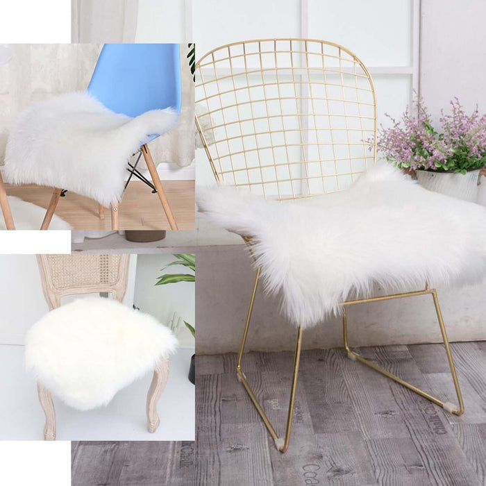 20" Soft White Faux Sheepskin Fur Square Seat Cushion Cover, Small Shag Area Rug