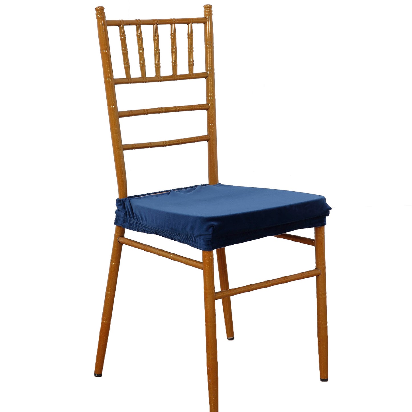 Stretch Navy Blue Dining Chair Seat Cover, Velvet Chair Cushion Protector With Tie