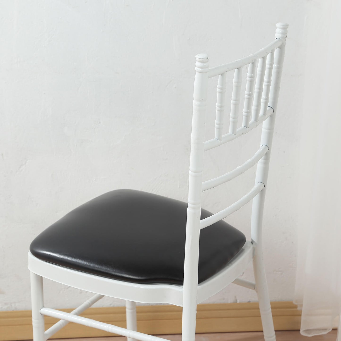 5 Pack Black PU Leather Chiavari Chair Cushion Pads with Wood Backed Design, 1.5" Thick Memory Foam Tie-Less Non Slip Removable Dining Chair Seat Pads - 16"