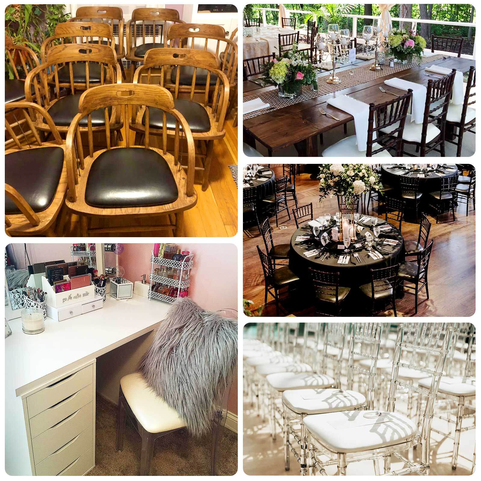 5 Pack Ivory PU Leather Chiavari Chair Cushion Pads with Wood Backed Design, 1.5" Thick Memory Foam Tie-Less Non Slip Removable Dining Chair Seat Pads - 16"