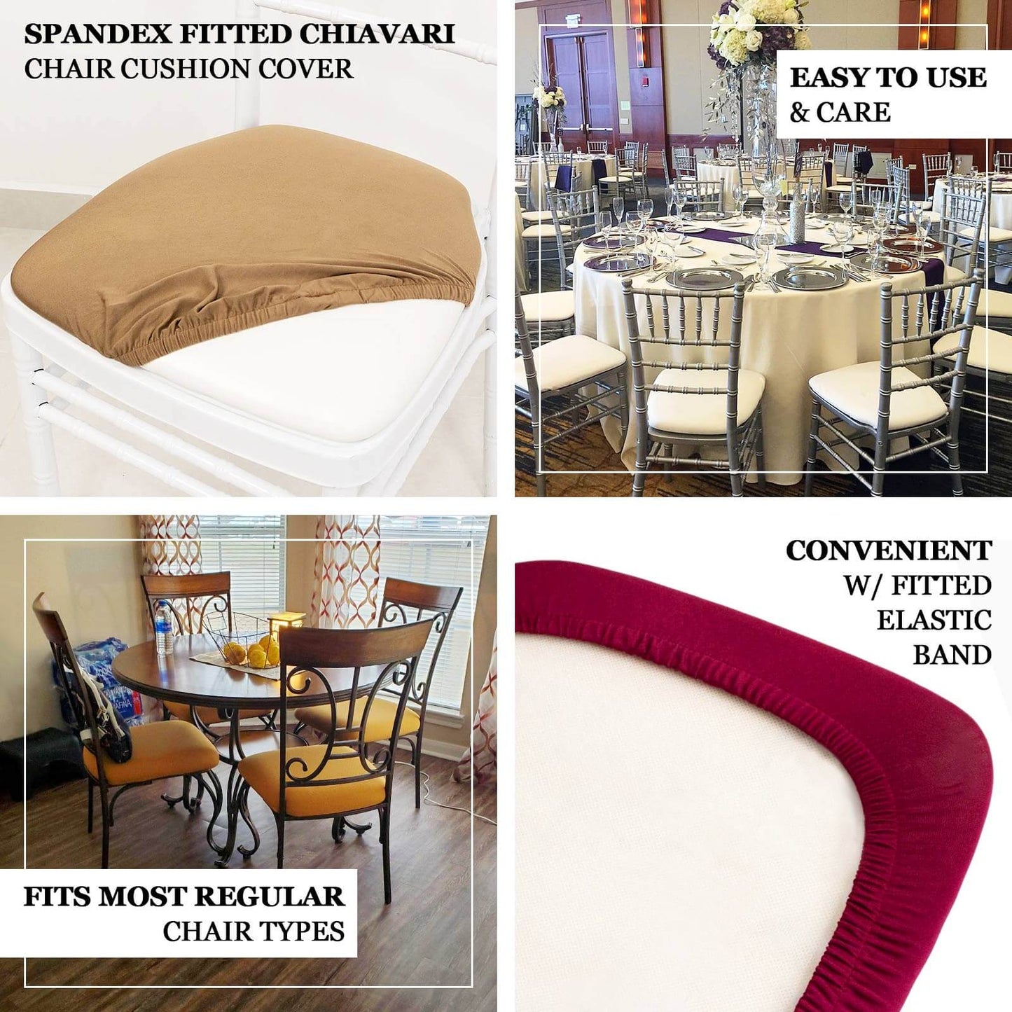 Turquoise spandex slipcovers for Chiavari chairs, fitted and washable.