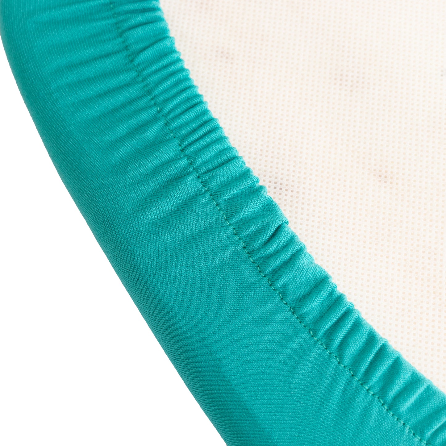 Turquoise spandex slipcover for Chiavari chair seat pad.