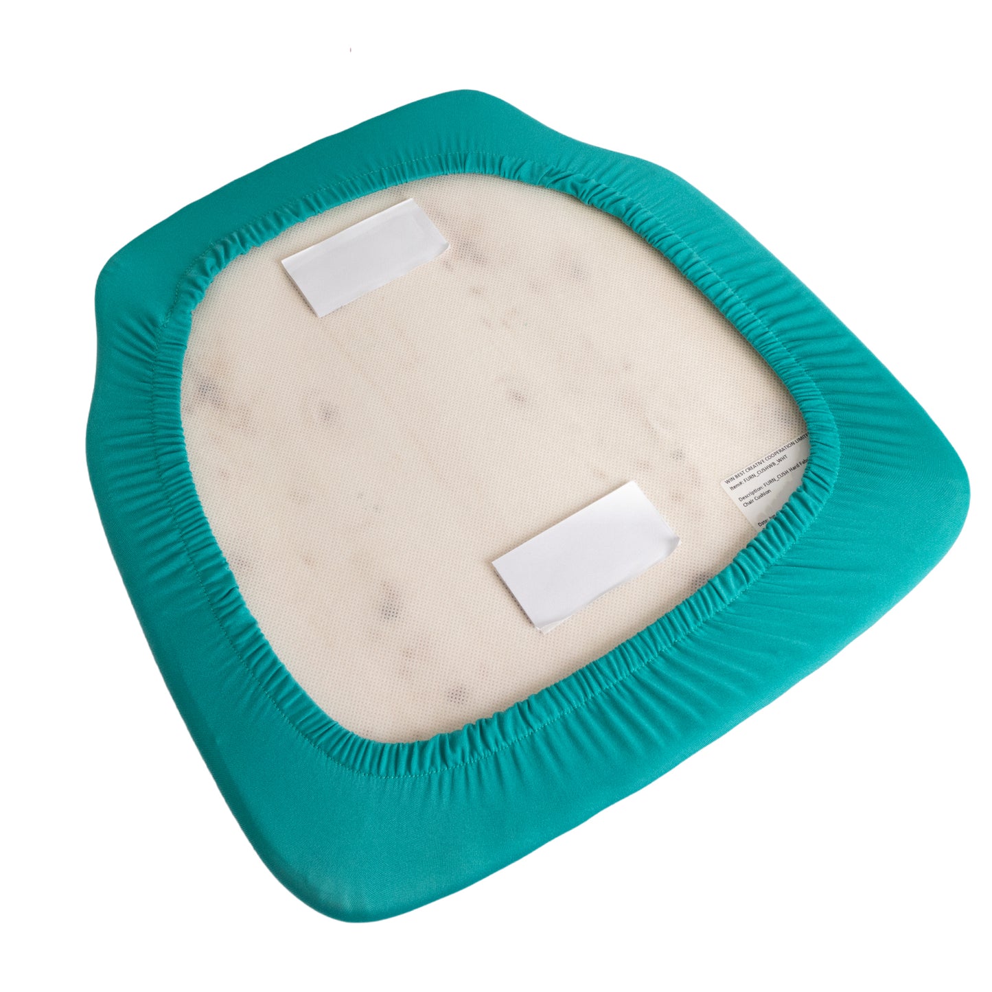 Turquoise spandex seat pad slipcover for Chiavari chairs.