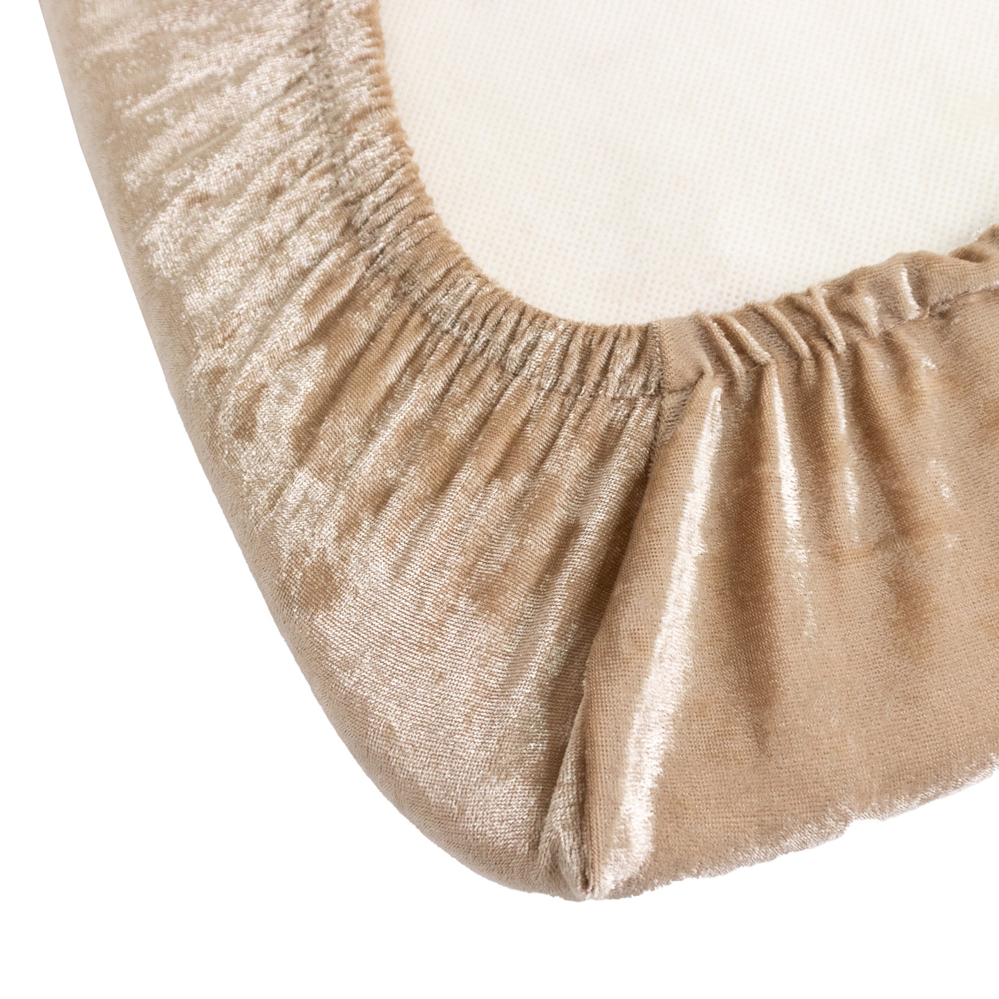 Beige crushed velvet seat pad cover for Chiavari chairs.