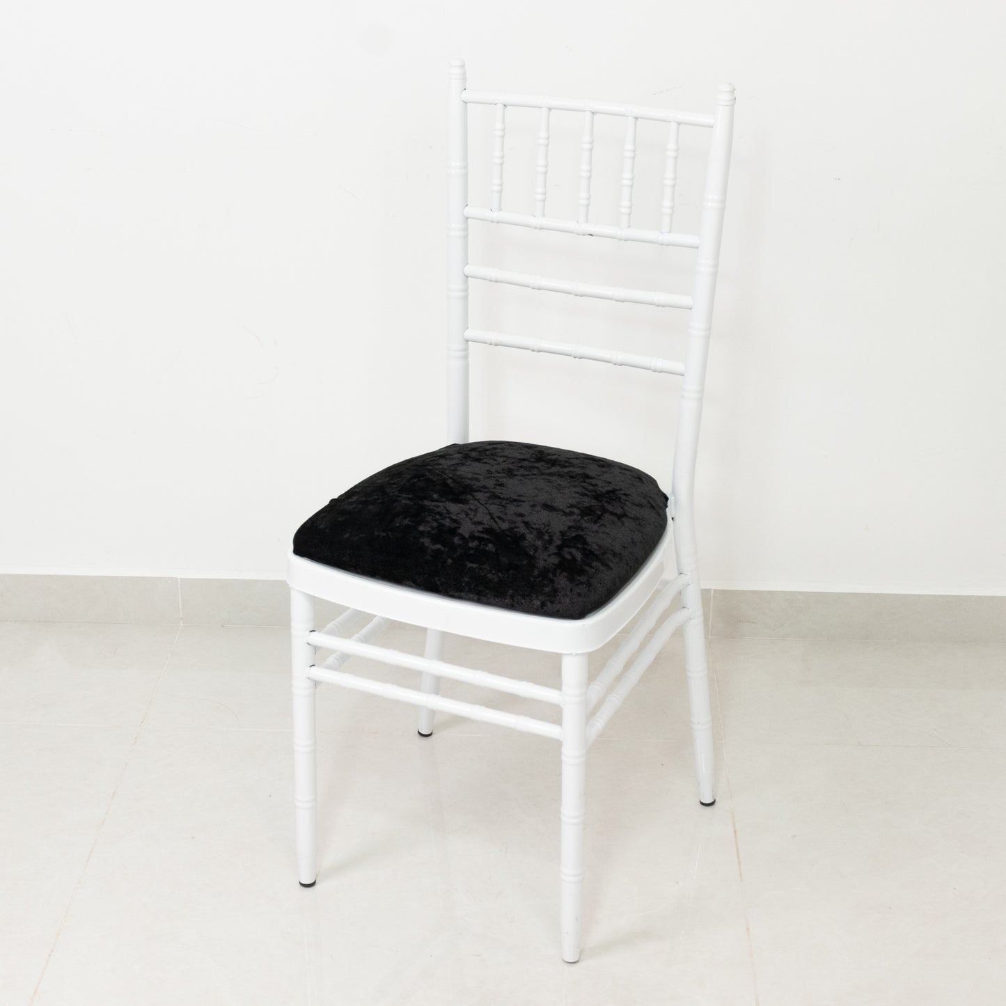 Black crushed velvet seat pad cover for Chiavari chair.