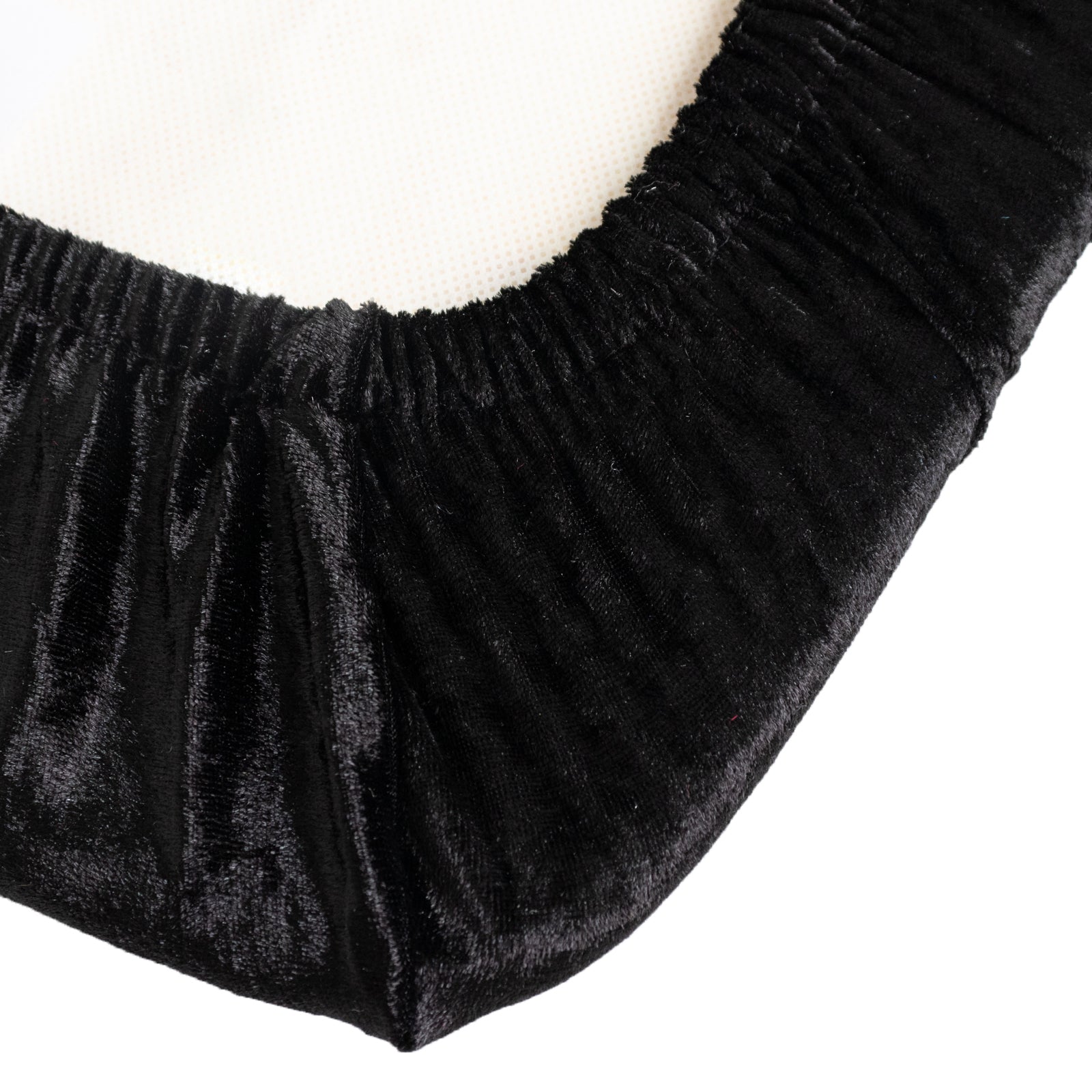 Black crushed velvet seat pad cover for Chiavari chairs.