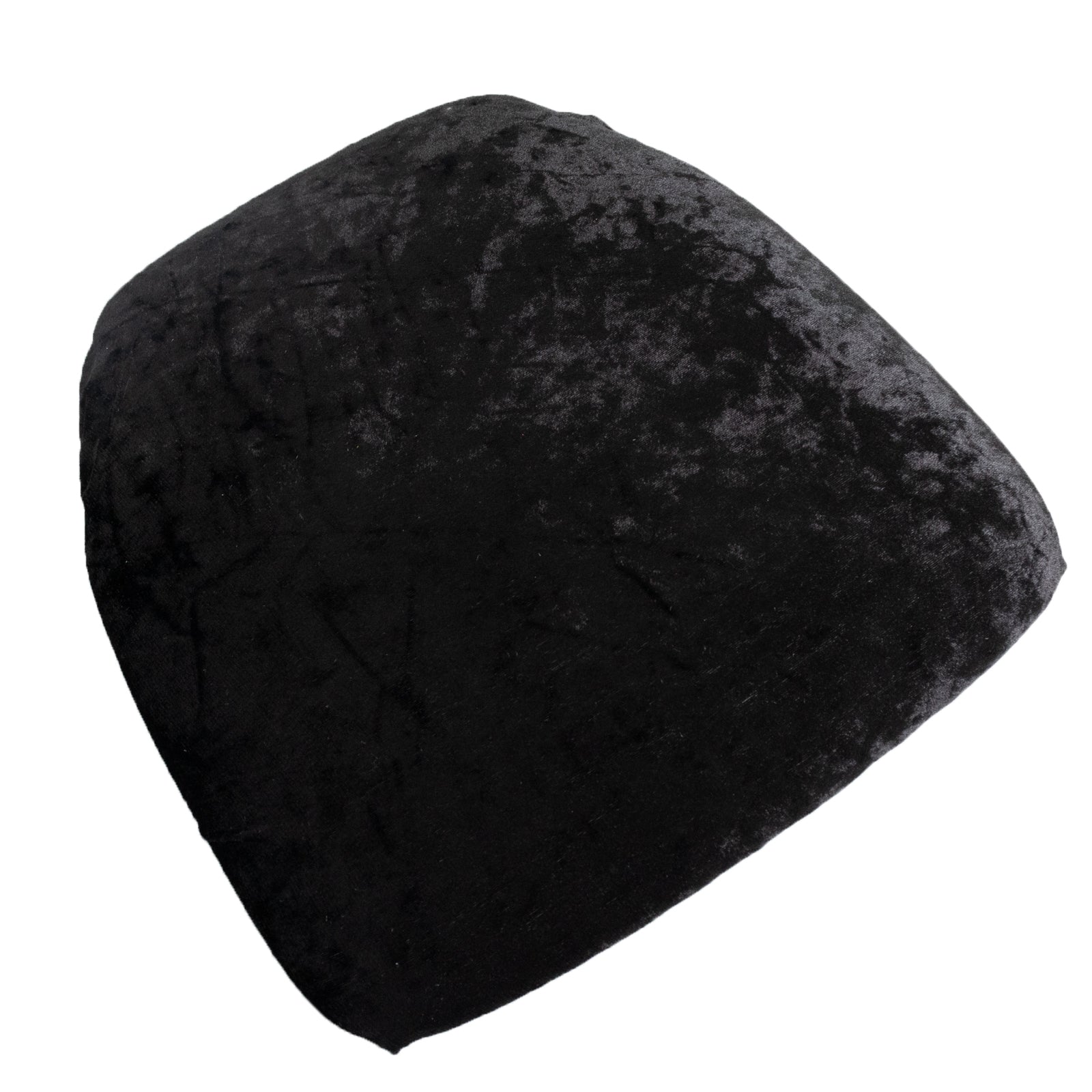 Black crushed velvet seat pad cover for Chiavari chairs.