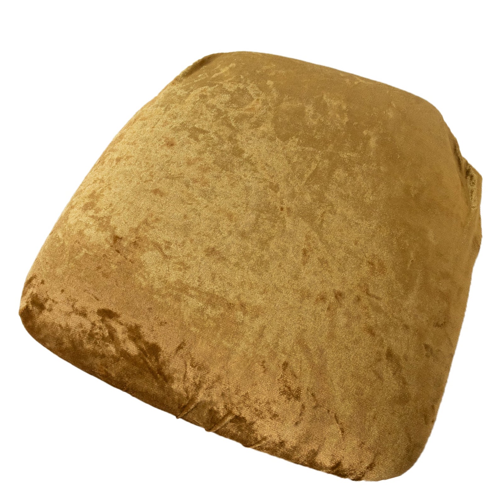 Gold crushed velvet seat pad cover for Chiavari chairs. Washable and reusable.