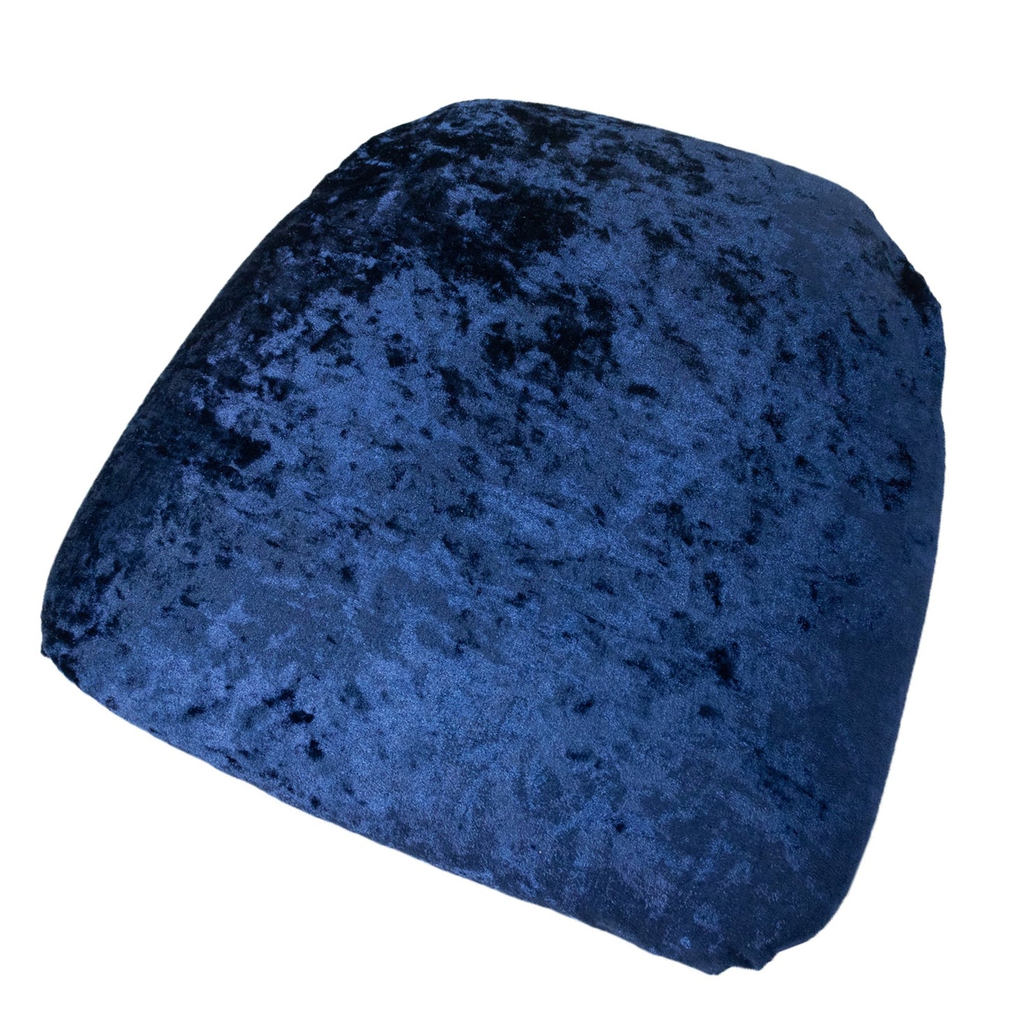 Navy blue crushed velvet seat pad cover for Chiavari chairs.