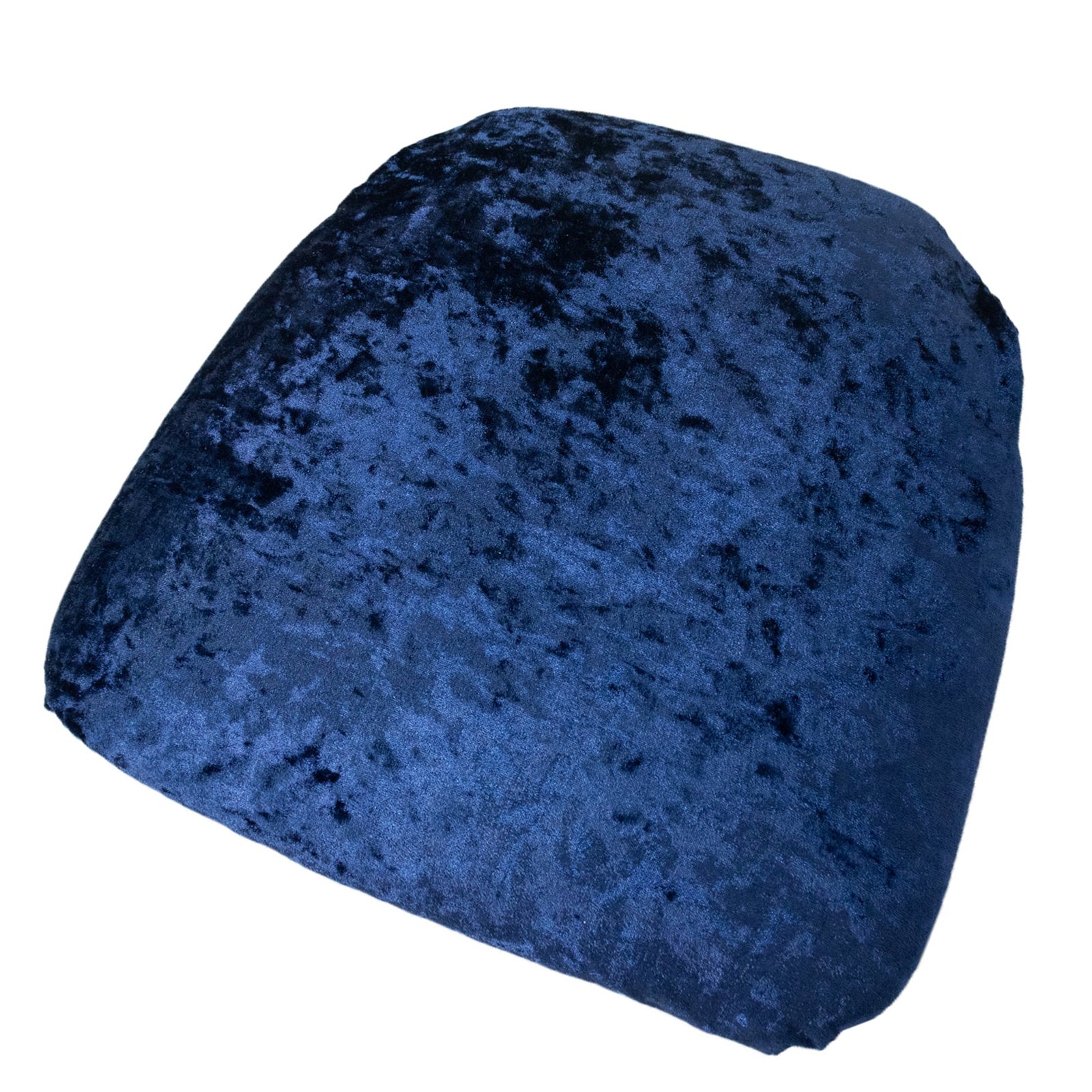 Navy blue crushed velvet seat pad cover for Chiavari chairs.