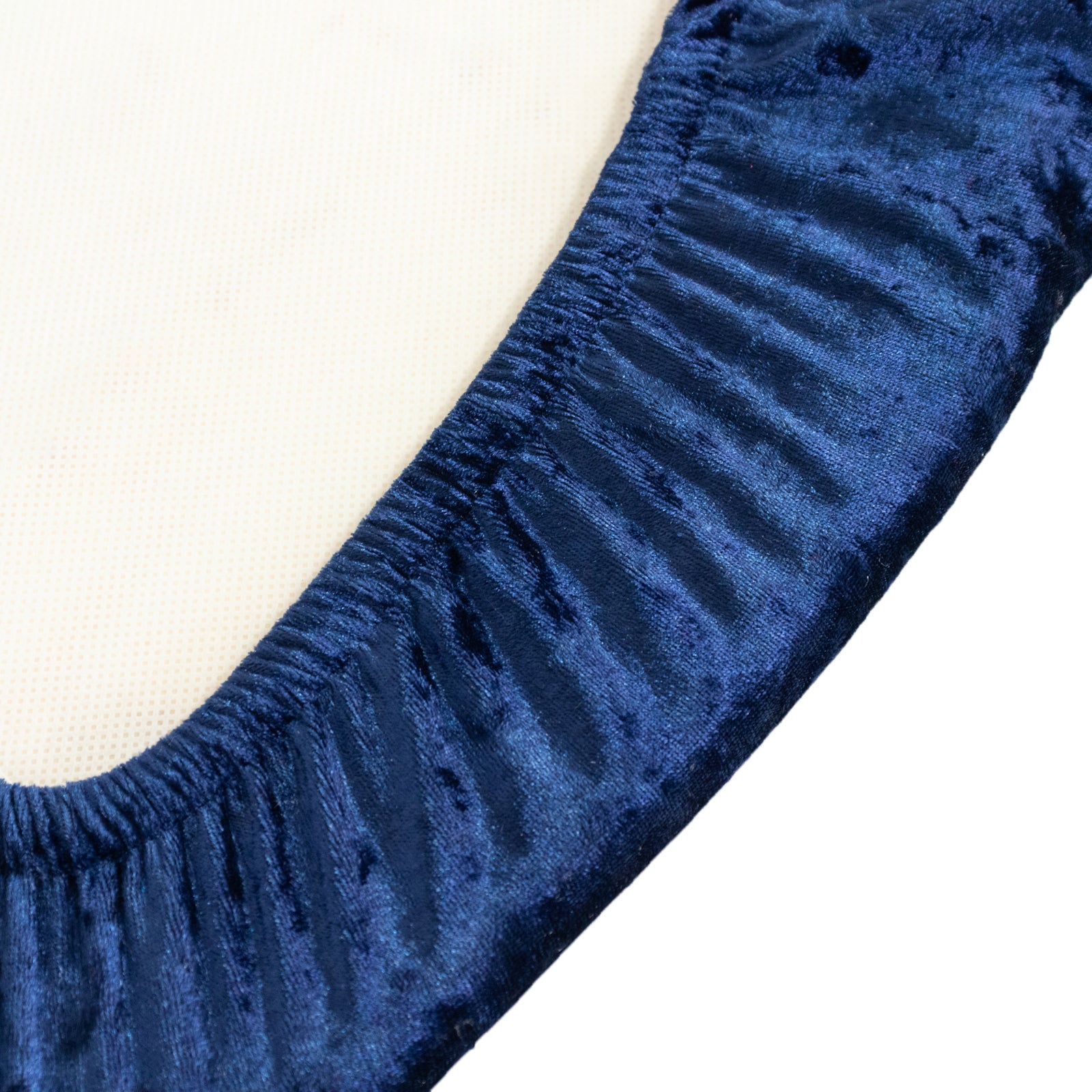 Navy blue crushed velvet seat pad cover for Chiavari chairs.