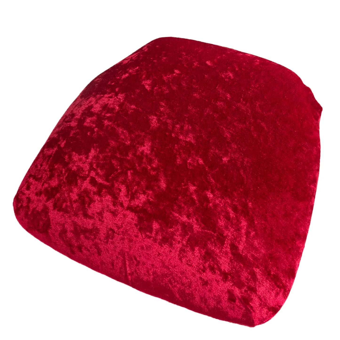 Red crushed velvet seat pad cover for Chiavari chairs, washable and reusable.