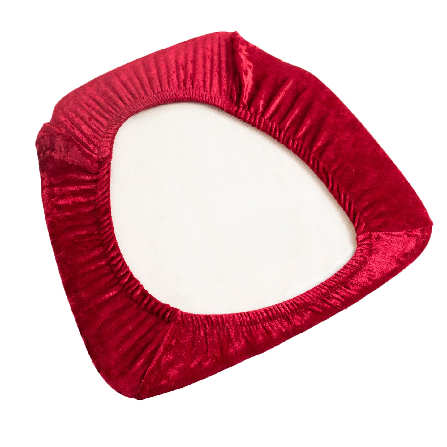 Red crushed velvet seat pad cover for Chiavari chairs.