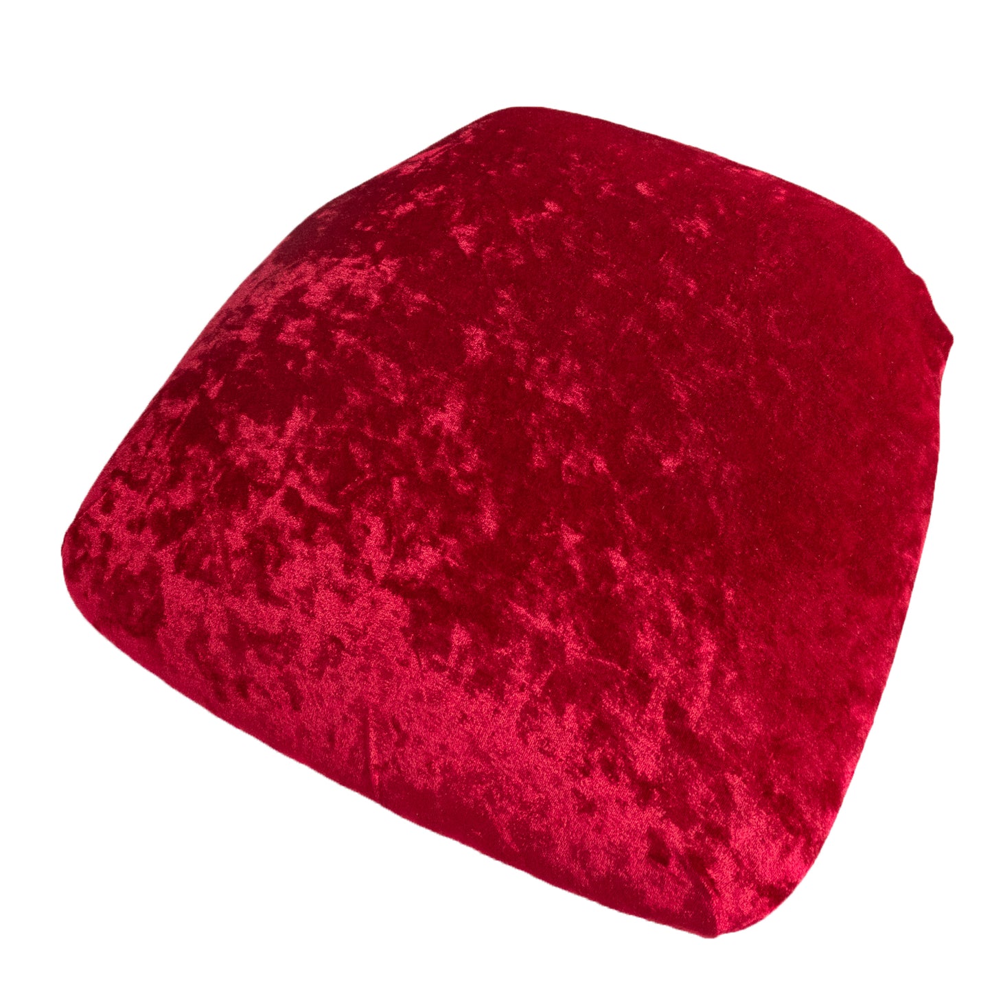 Red crushed velvet seat pad cover for Chiavari chairs.