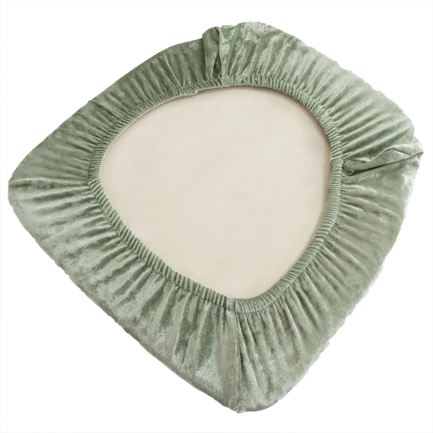 Sage green crushed velvet Chiavari chair seat pad cover
