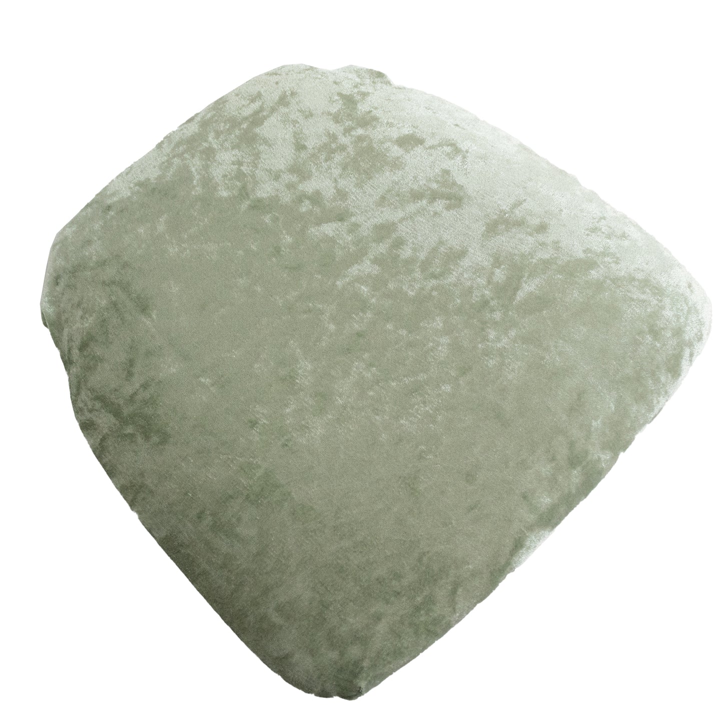 Sage green crushed velvet seat pad cover for Chiavari chairs.