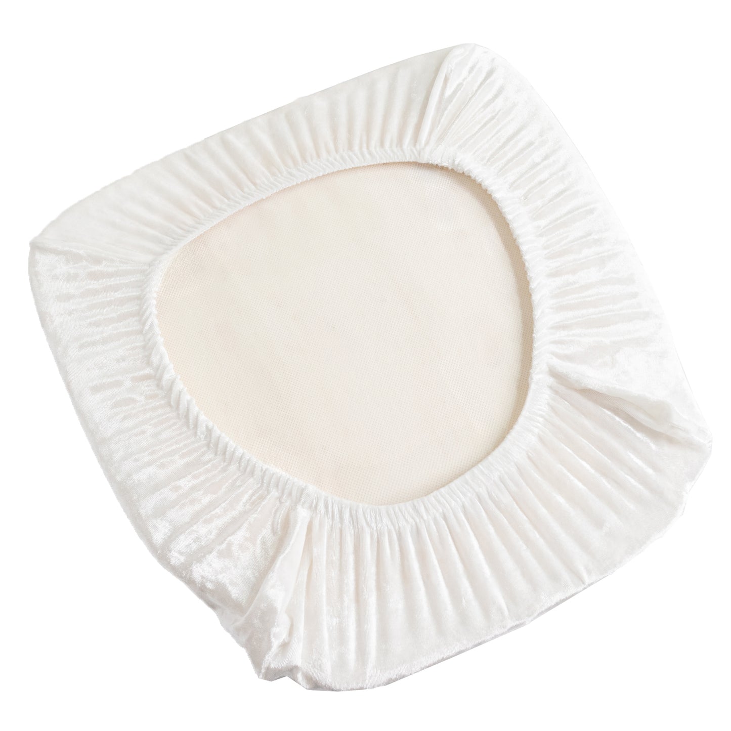 5 Pack Crushed Velvet Seat Pad Covers for Chiavari Chairs – White Fitted Dining Chair Cushion Slipcovers, Washable & Reusable