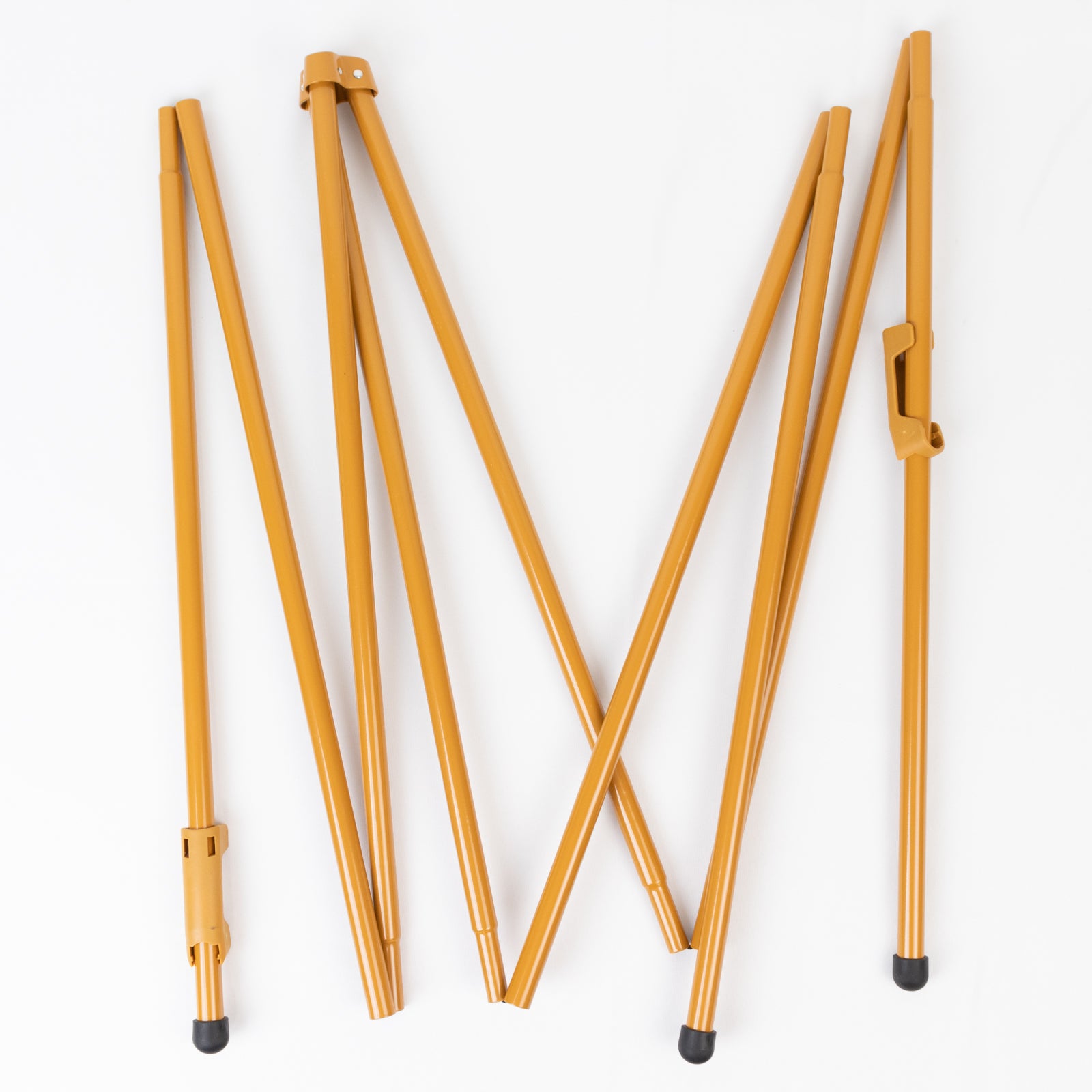 Gold metal easel stand, portable and adjustable for signs and art.