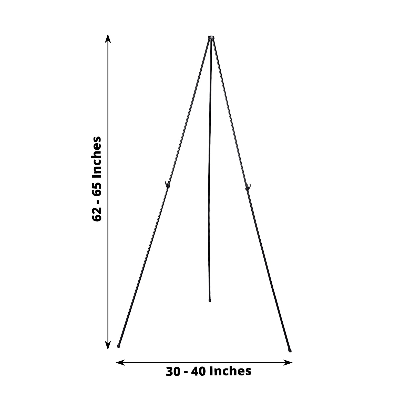 65" black metal sign holder easel stand, collapsible tripod design.