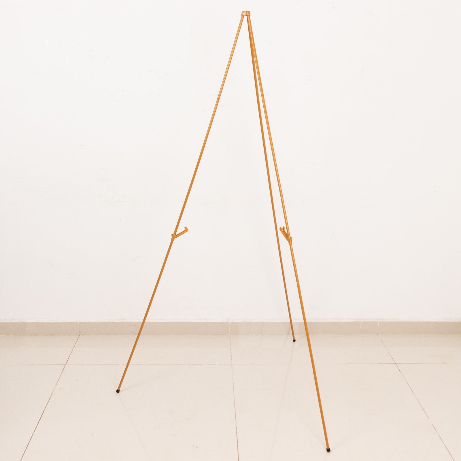 Gold metal sign holder easel stand, collapsible tripod.