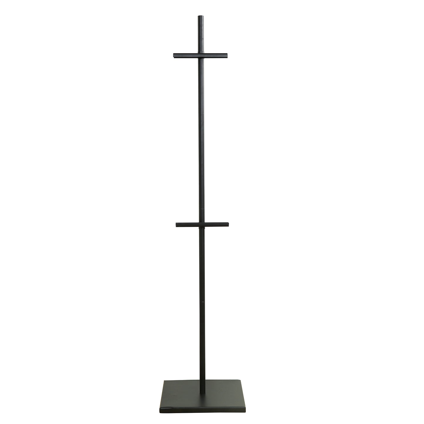 Black metal painting display easel stand, adjustable and heavy-duty.