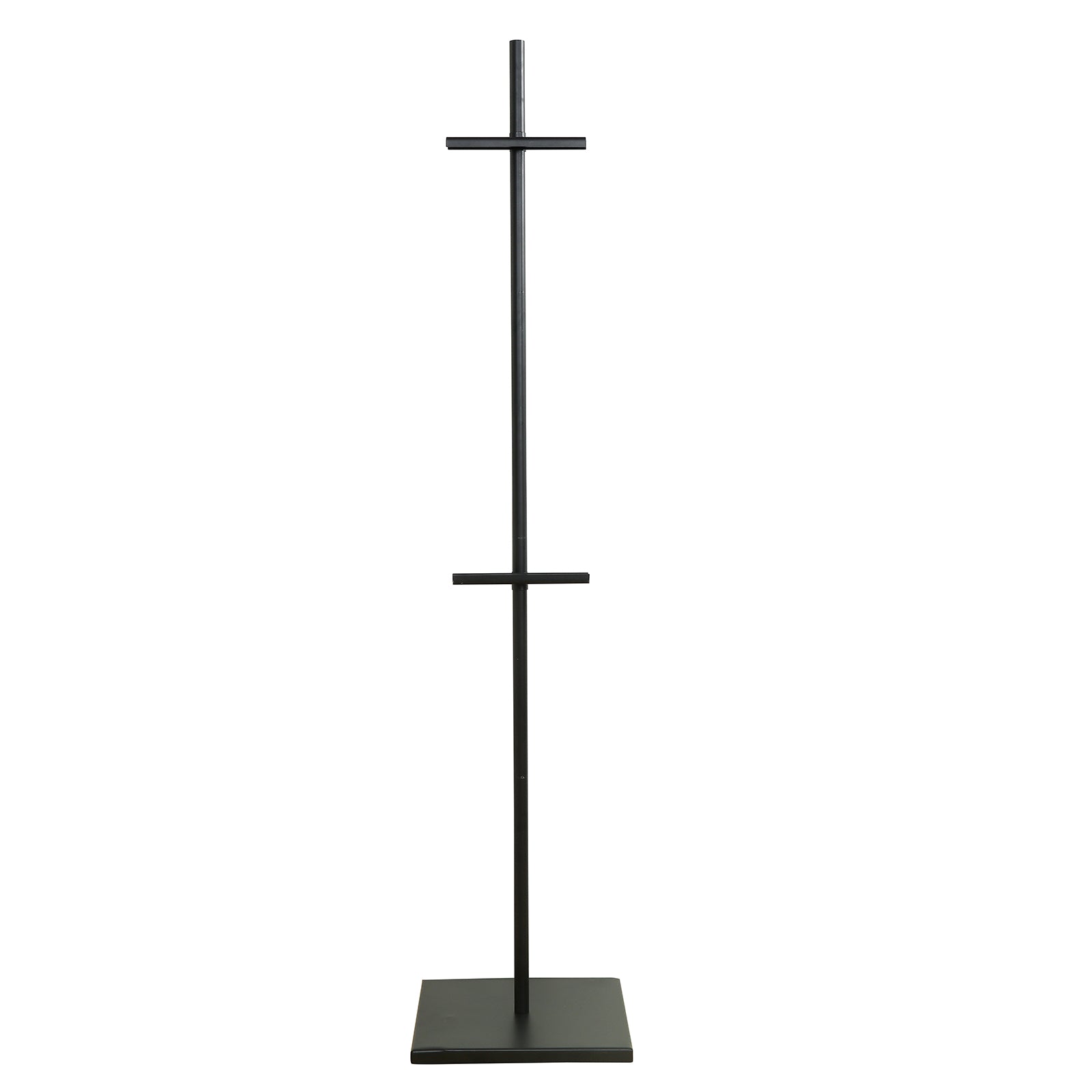 Black metal painting display easel stand, adjustable and heavy-duty.