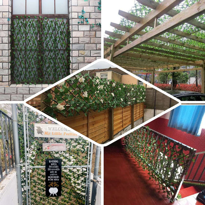 wooden expandable trellis Expandable Wooden Lattice Fence With Artificial Ivy Leaf Trellis Vines, Accordion Backdrop Fencing 17"x95"