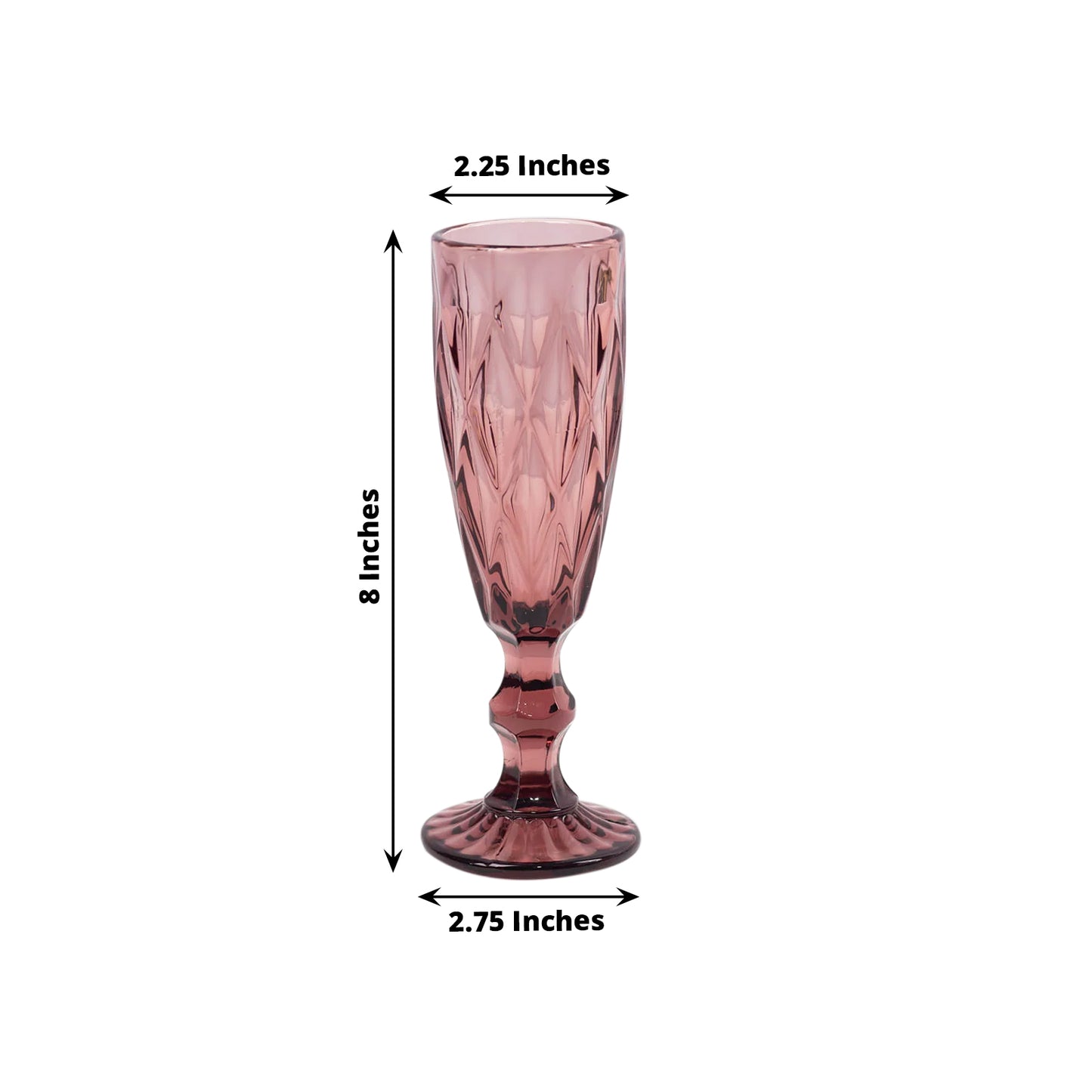 6 Pack Dusty Rose Crystal Cut Wine Goblet Toast Glasses, 6oz Transparent Textured Champagne Flute Glasses - 8"