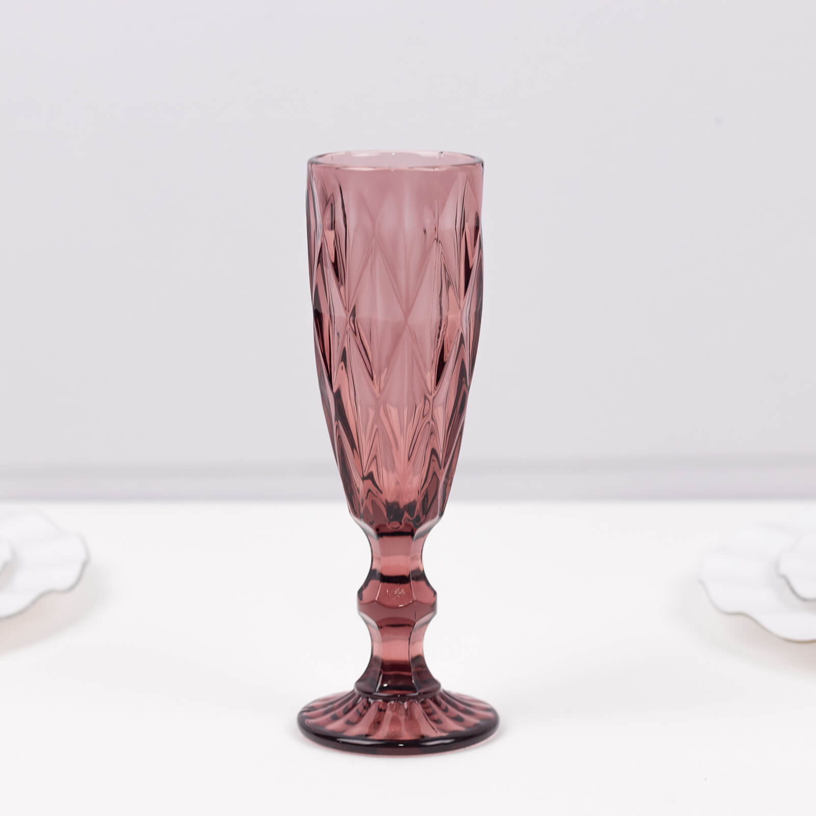 6 Pack Dusty Rose Crystal Cut Wine Goblet Toast Glasses, 6oz Transparent Textured Champagne Flute Glasses - 8"