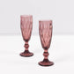 6 Pack Dusty Rose Crystal Cut Wine Goblet Toast Glasses, 6oz Transparent Textured Champagne Flute Glasses - 8"