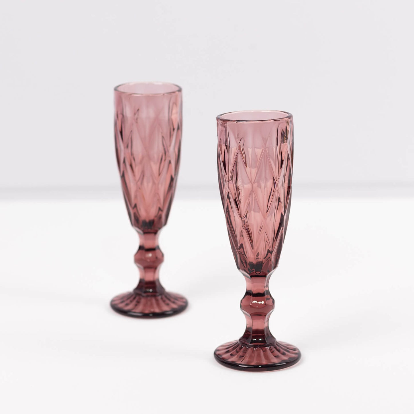 6 Pack Dusty Rose Crystal Cut Wine Goblet Toast Glasses, 6oz Transparent Textured Champagne Flute Glasses - 8"