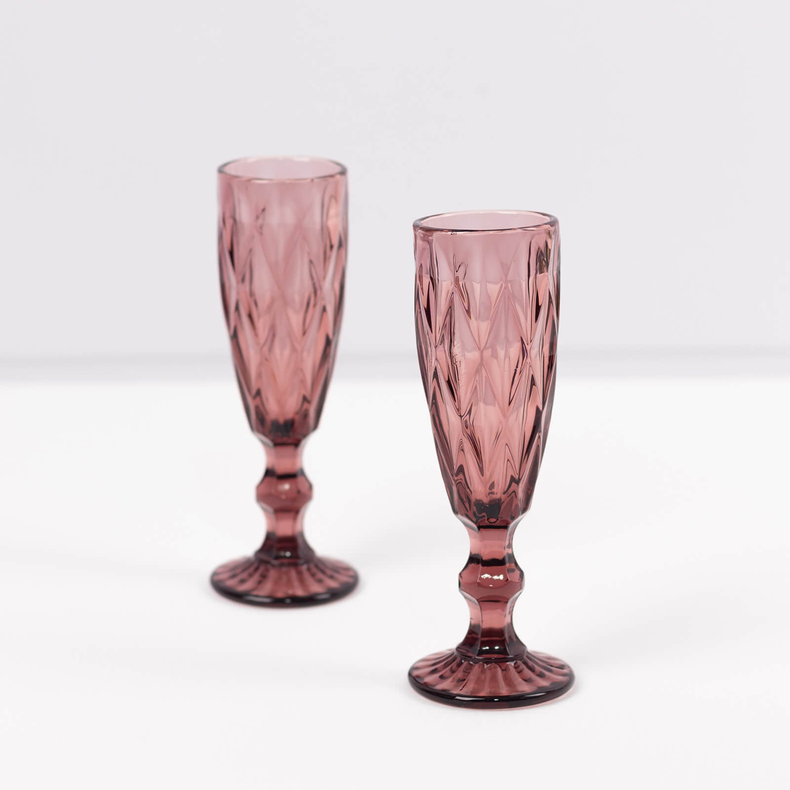 6 Pack Dusty Rose Crystal Cut Wine Goblet Toast Glasses, 6oz Transparent Textured Champagne Flute Glasses - 8"
