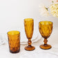 6-Pack Champagne Flute Glasses Transparent Amber Gold Textured Crystal Cut Design - Chic Wine Goblets for Parties & Events 6oz 8"