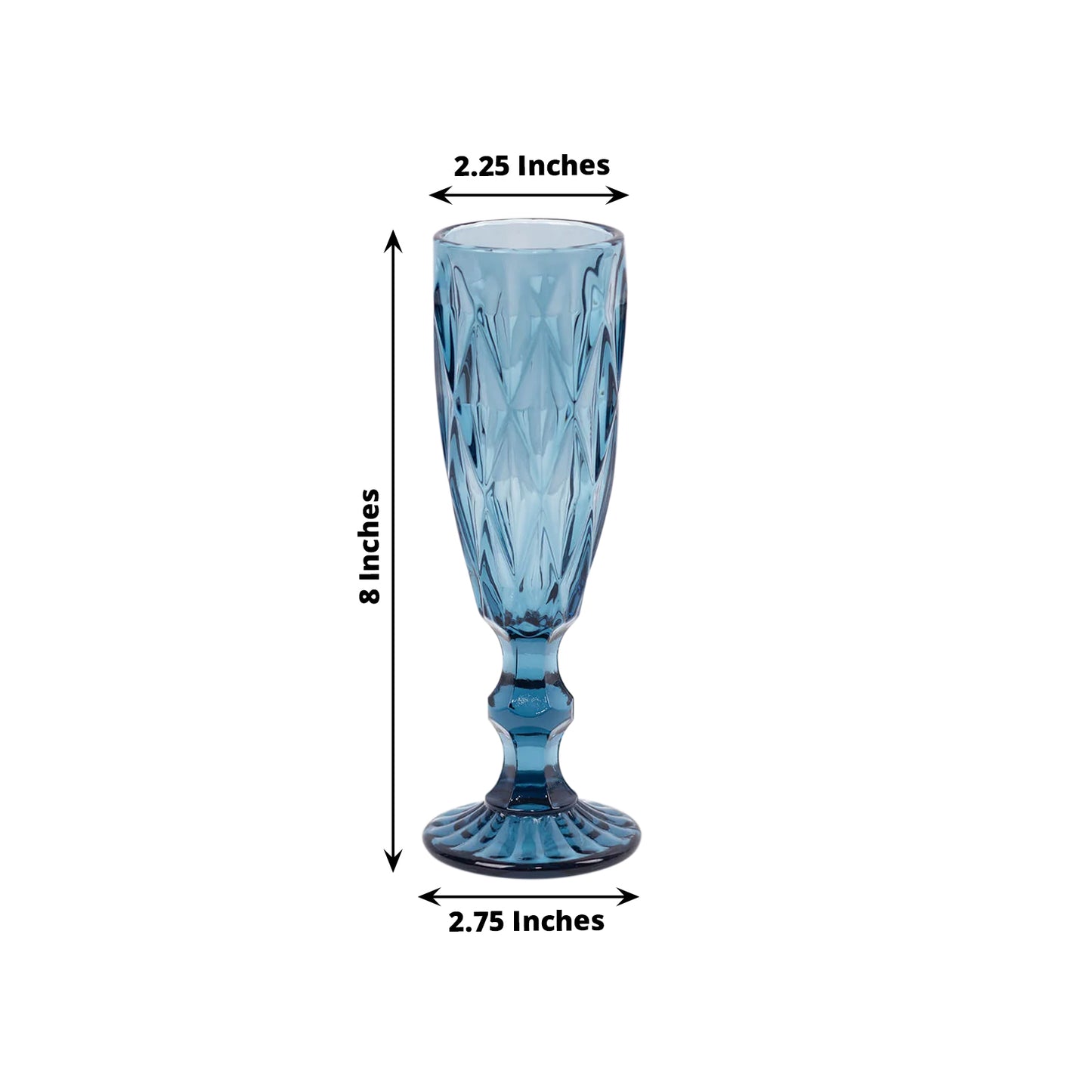 6 Pack Ocean Blue Crystal Cut Wine Goblet Toast Glasses, 6oz Transparent Textured Champagne Flute Glasses - 8"