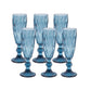 6 Pack Ocean Blue Crystal Cut Wine Goblet Toast Glasses, 6oz Transparent Textured Champagne Flute Glasses - 8"