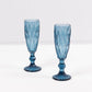 6 Pack Ocean Blue Crystal Cut Wine Goblet Toast Glasses, 6oz Transparent Textured Champagne Flute Glasses - 8"