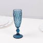 6 Pack Ocean Blue Crystal Cut Wine Goblet Toast Glasses, 6oz Transparent Textured Champagne Flute Glasses - 8"