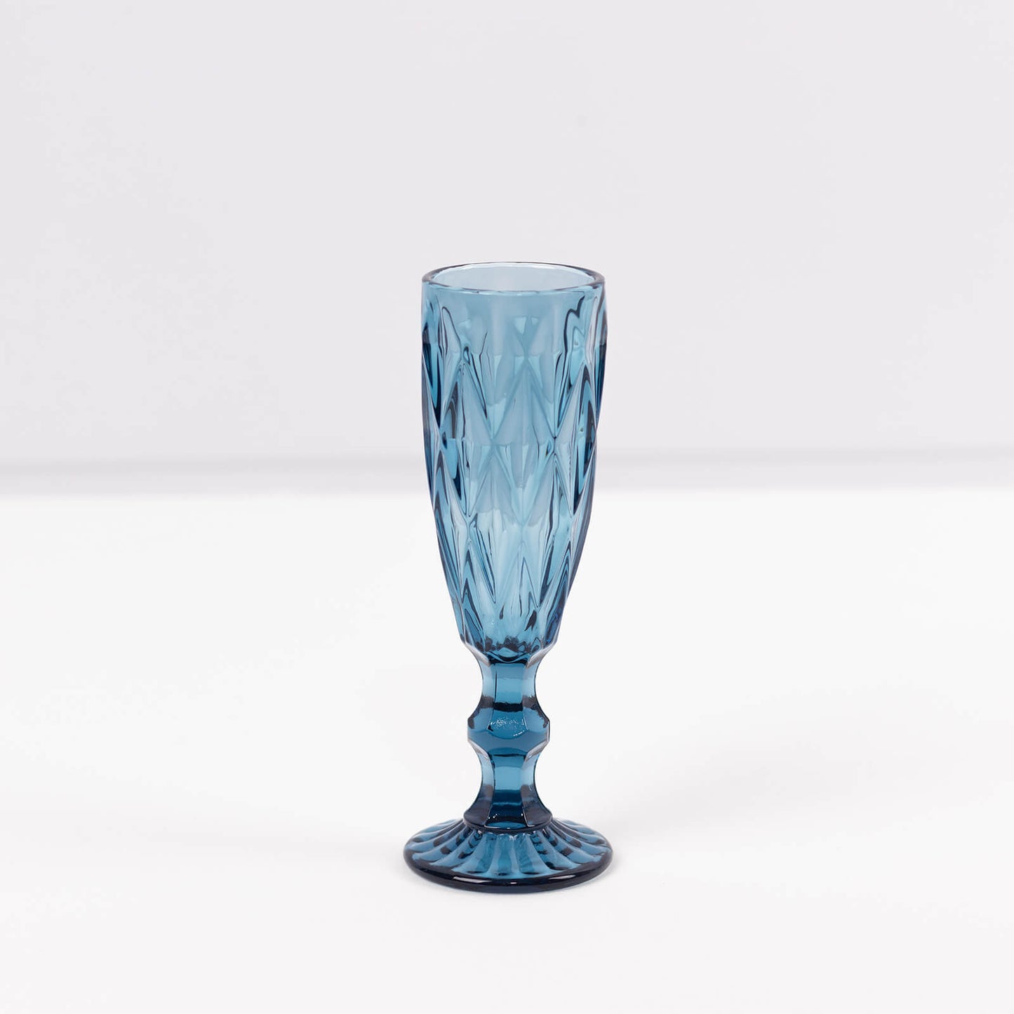 6 Pack Ocean Blue Crystal Cut Wine Goblet Toast Glasses, 6oz Transparent Textured Champagne Flute Glasses - 8"