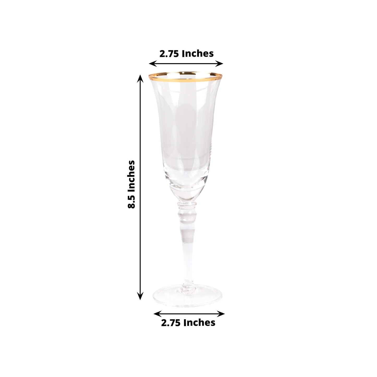 6 Pack Crystal Gold Rimmed Champagne Flute Glasses with Long Beaded Stem, 6oz Clear Toasting Cocktail Wine Glasses - 8.5"