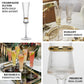 Clear champagne flutes with gold ring accents for elegant toasting.