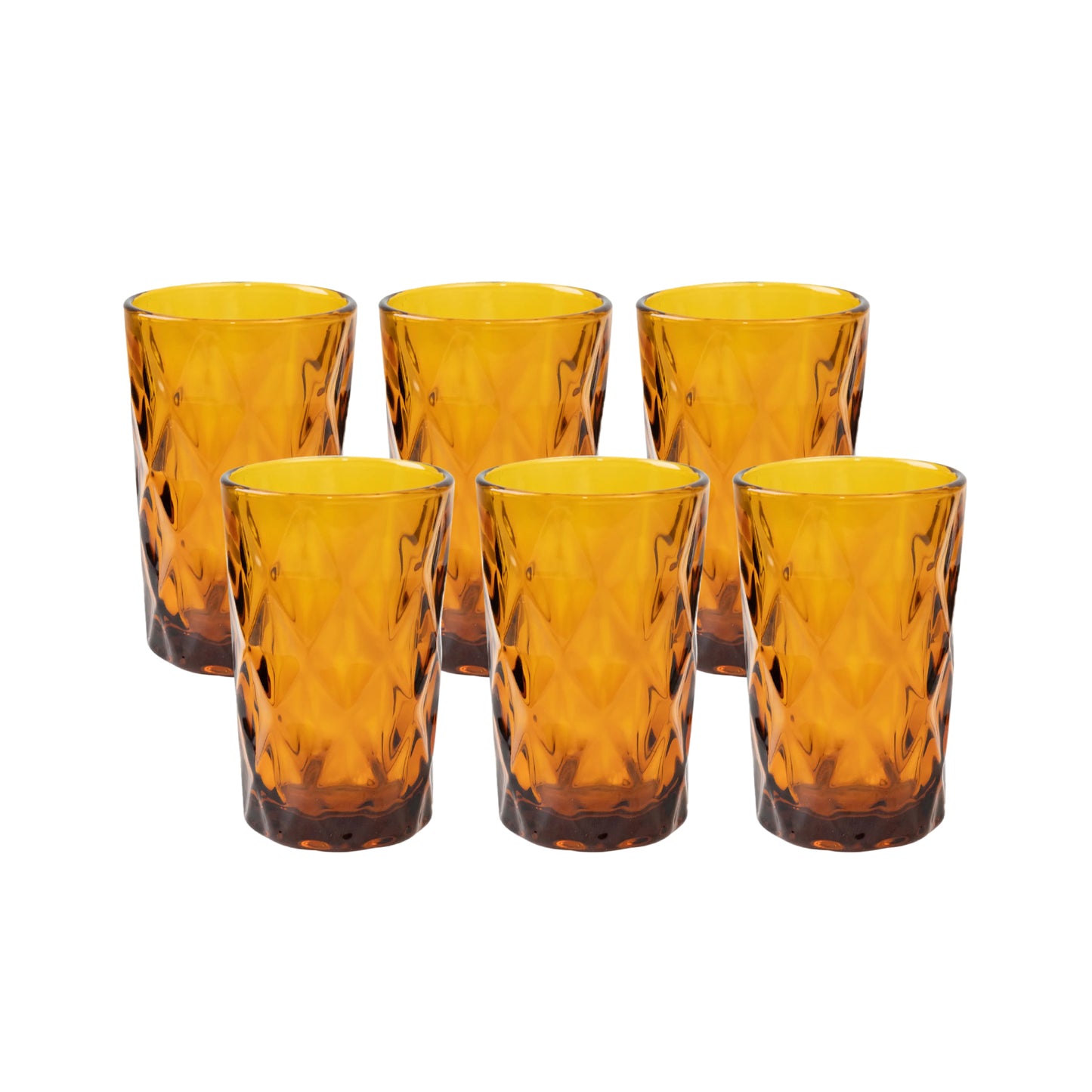 6-Pack Whiskey Glasses Amber Gold Textured Crystal Cut Design with Heavy Base - Transparent Highball Tumblers for Parties & Events 12oz 5"