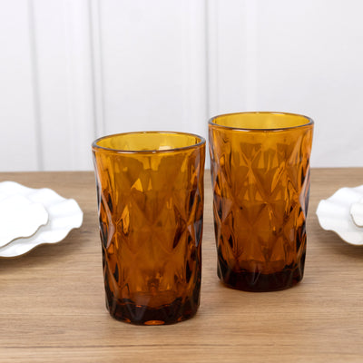 6-Pack Crystal Cut Whiskey Glasses – Amber Gold Elegance