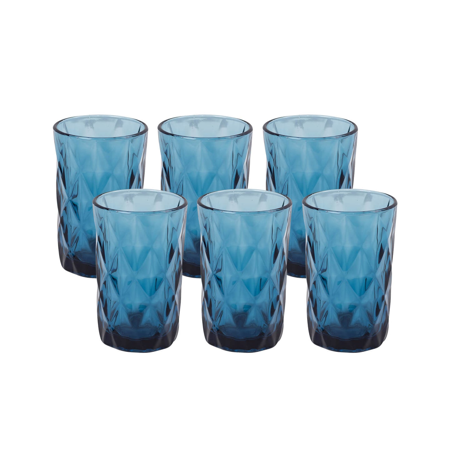 6 Pack Ocean Blue Crystal Cut Highball Cocktail Glasses with Heavy Base, 12oz Textured Whiskey Tumbler Drinking Glasses - 5"