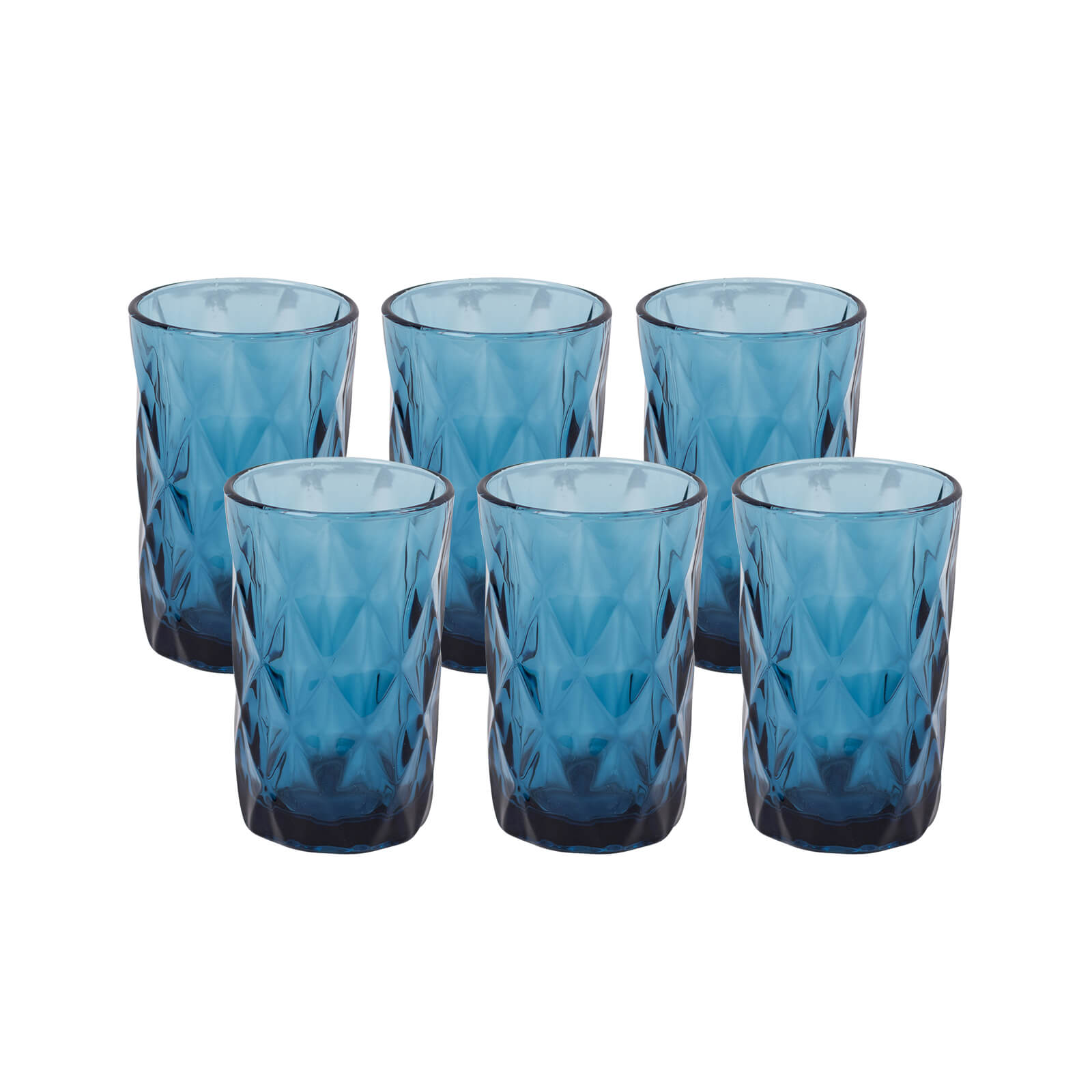 6 Pack Ocean Blue Crystal Cut Highball Cocktail Glasses with Heavy Base, 12oz Textured Whiskey Tumbler Drinking Glasses - 5"