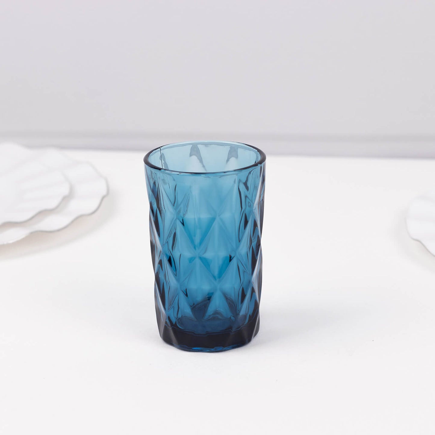 6 Pack Ocean Blue Crystal Cut Highball Cocktail Glasses with Heavy Base, 12oz Textured Whiskey Tumbler Drinking Glasses - 5"